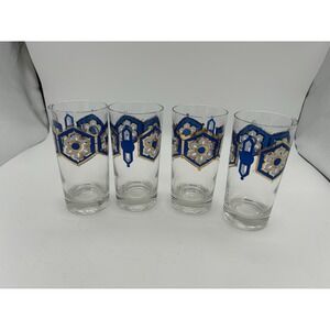 Libbey -‎ Mid-Century Blue and 22-Karat Gold Star/Snowflake Glasses (Set of 4)